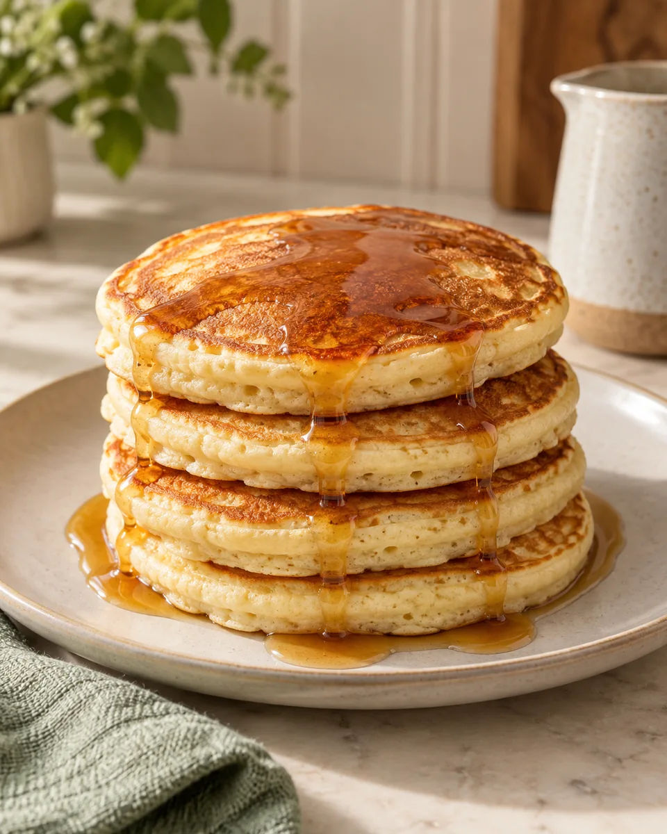 Fluffige American Pancakes – appetitlich angerichtete Rezeptillustration
