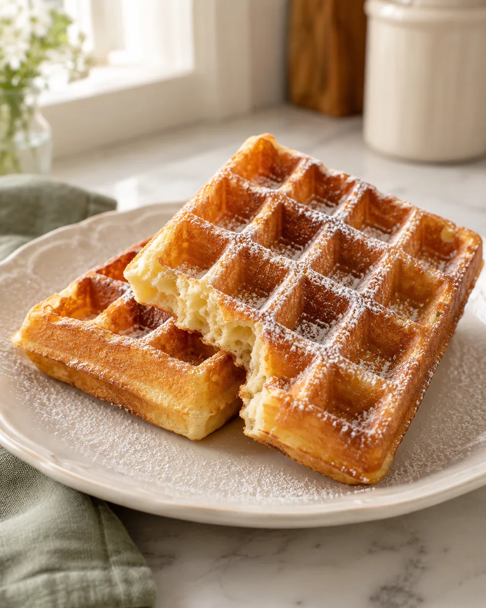 Belgische Hefewaffeln mit tiefen Taschen – appetitlich angerichtete Rezeptillustration