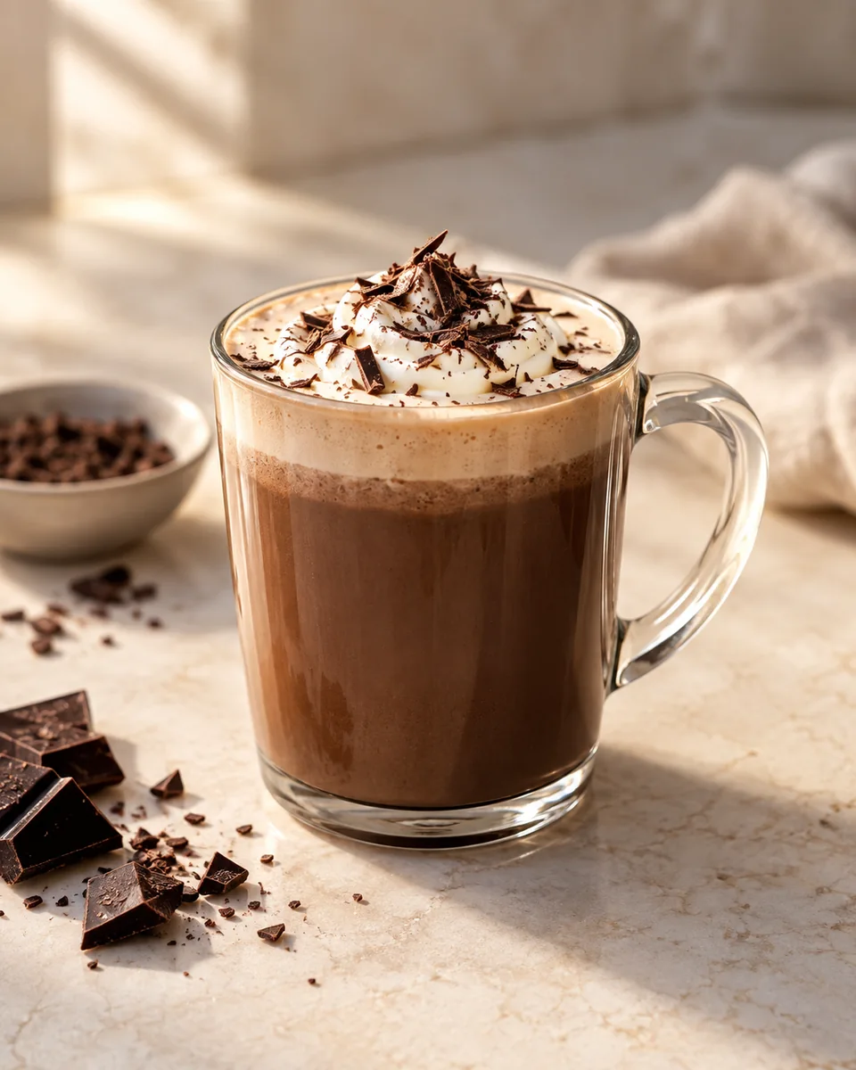 Caffè Mocha mit echter Schokolade frisch angerichtet nach dem Rezept