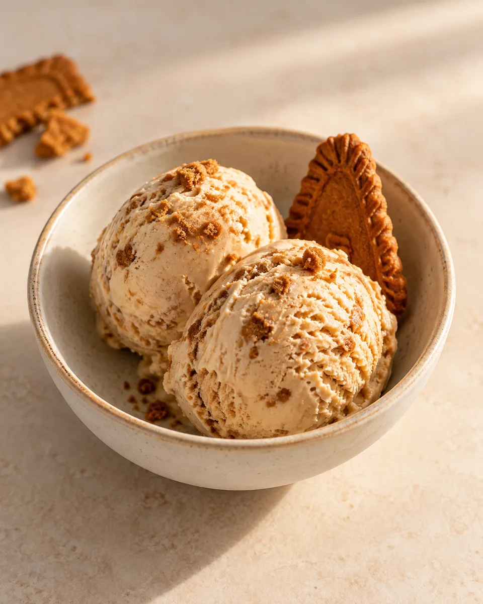Biscoff-Eis in einer kleinen Dessertschale angerichtet