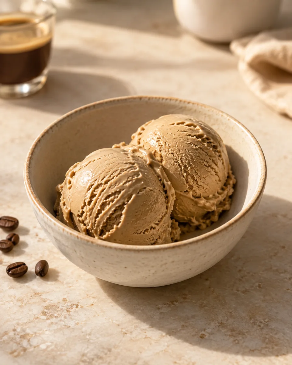Espresso-Eis in einer kleinen Dessertschale angerichtet