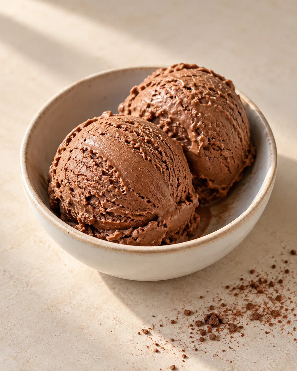 Schoko-Protein-Eis in einer kleinen Dessertschale angerichtet