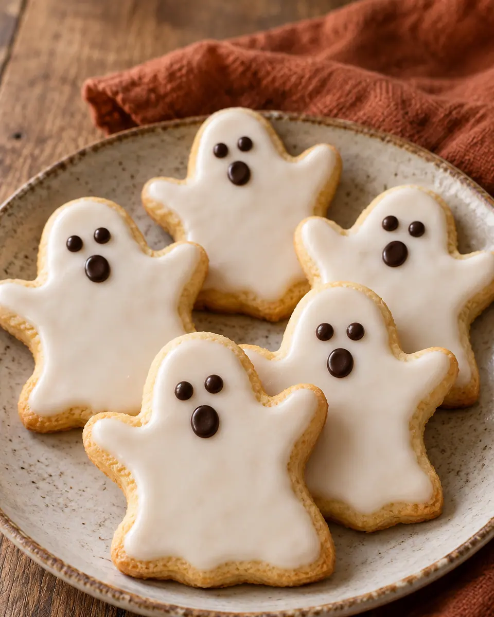 Weiße Geister-Cookies mit kleinen Schokoladengesichtern