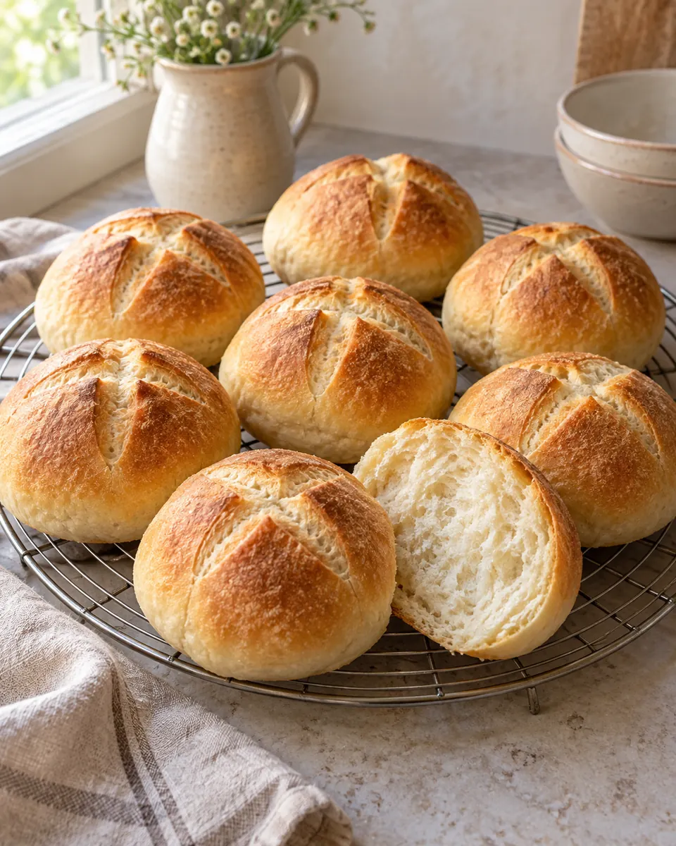 Joghurtbrötchen über Nacht, passend zu den beschriebenen Zutaten angerichtet. KI-generierte Rezeptillustration.
