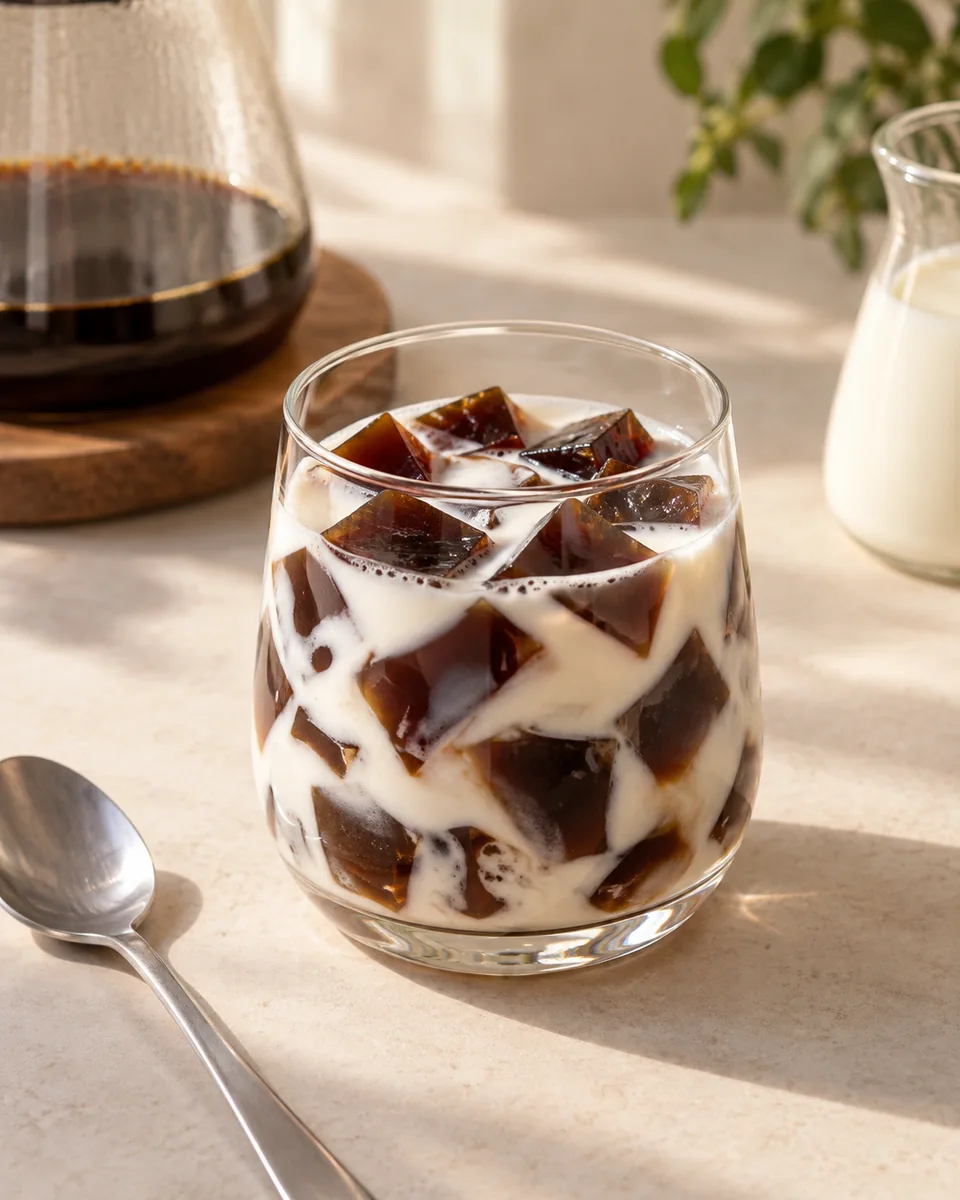 Kaffee-Gelee mit Milch frisch angerichtet nach dem Rezept