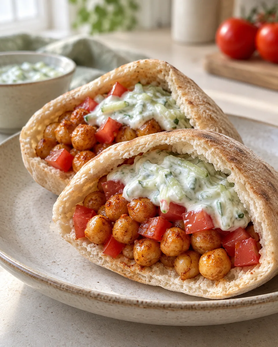 Kichererbsen-Pita mit Gurkenjoghurt – KI-generierte Rezeptillustration
