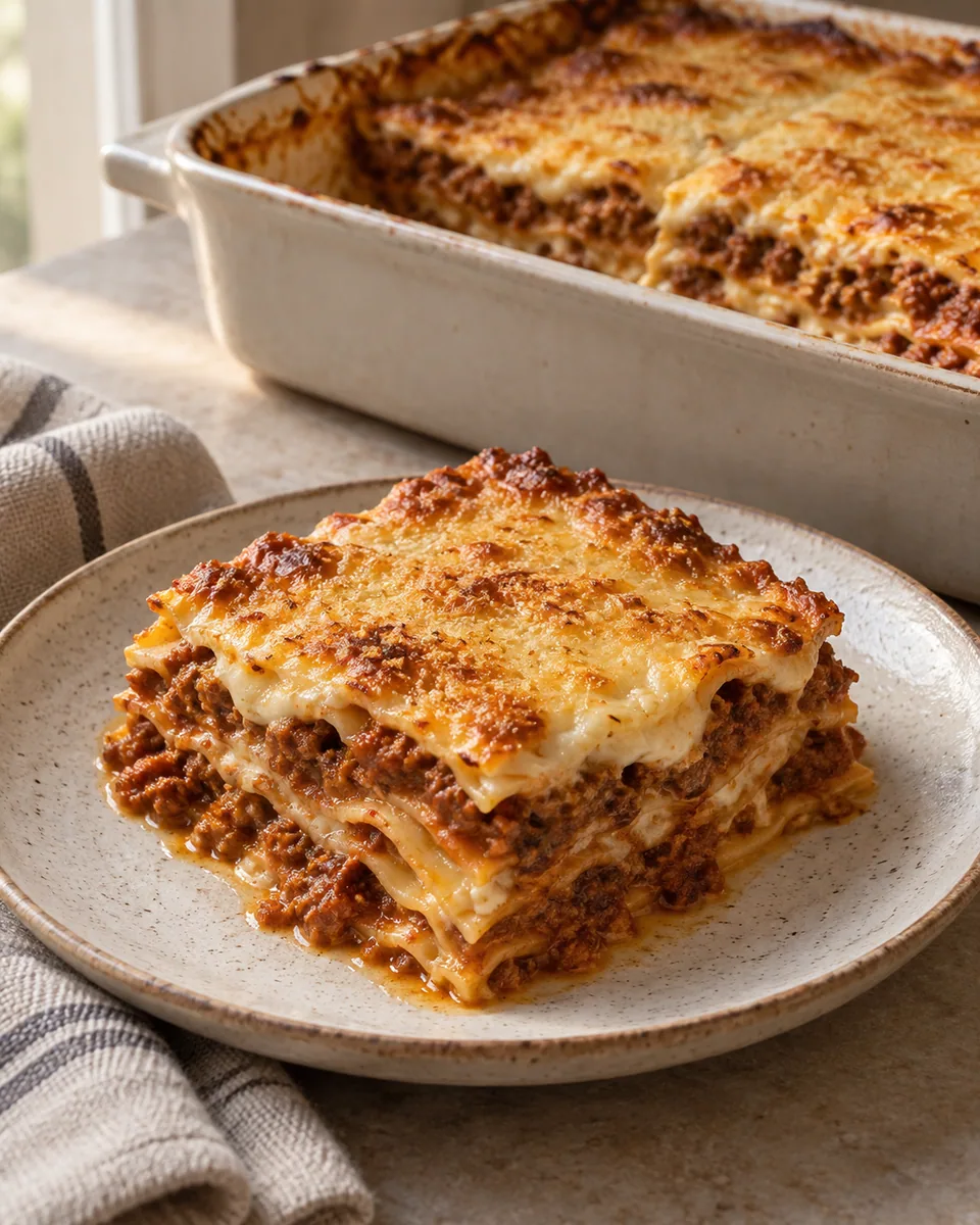 Lasagne mit Rinder-Ragù, Béchamel und goldener Käsekruste