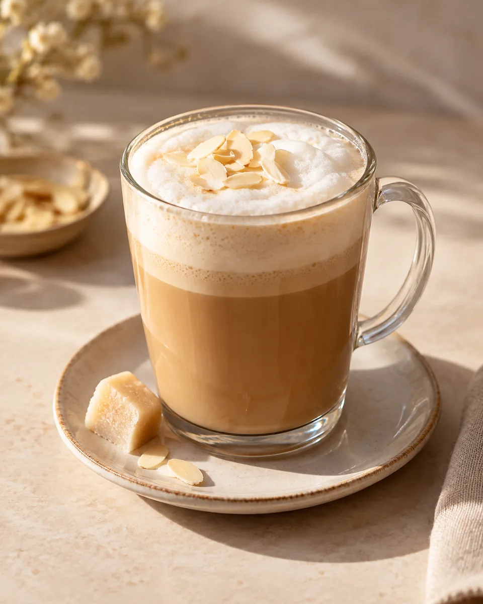 Marzipan Latte frisch angerichtet nach dem Rezept