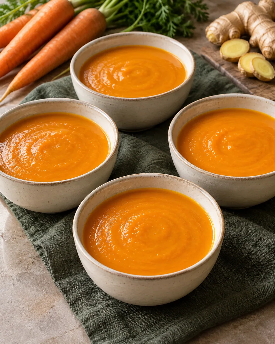 Fein pürierte orange Möhren-Ingwer-Suppe ohne zusätzliche Garnitur