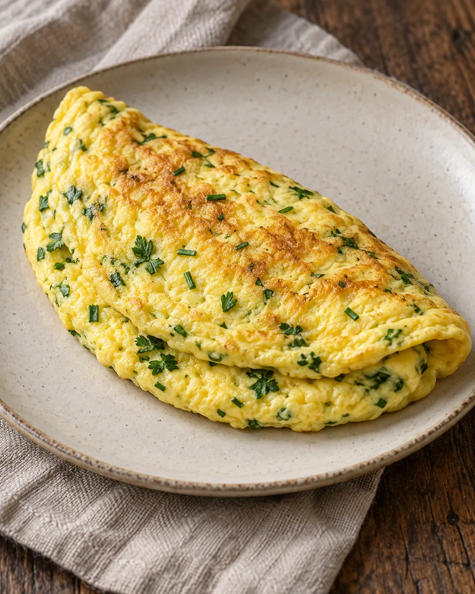 Gefaltetes helles Kräuteromelett mit Schnittlauch und Petersilie