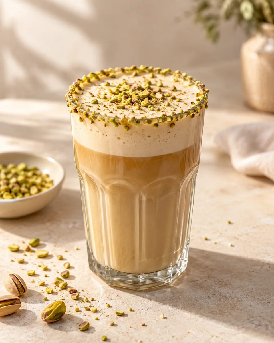 Pistazien Latte frisch angerichtet nach dem Rezept
