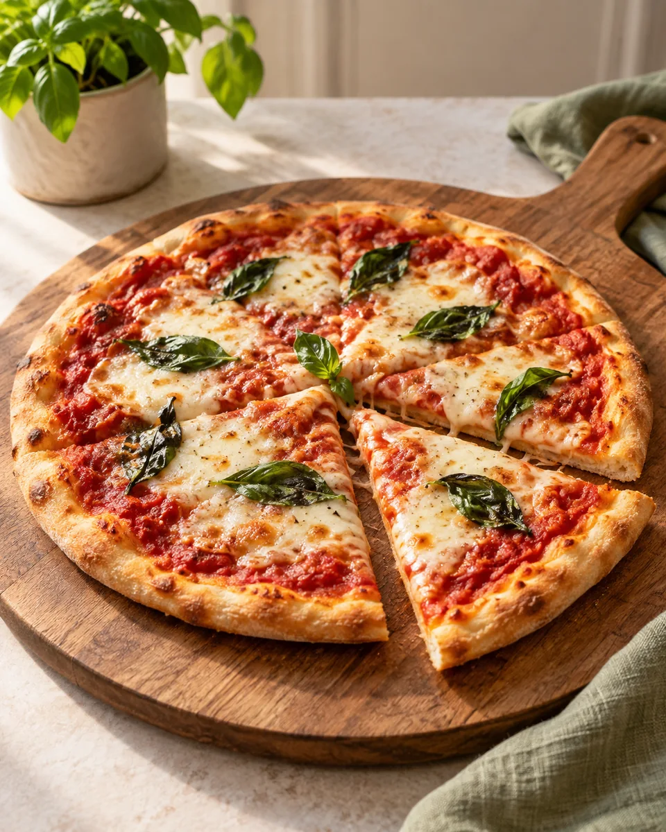 Pizzateig ohne Hefe mit Joghurt – appetitlich angerichtete Rezeptillustration