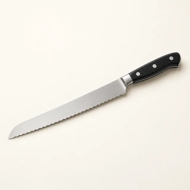 Eigene Illustration: Brotmesser mit gezahnter Edelstahlklinge und schwarzem Griff