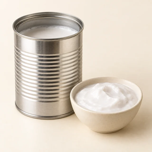 Eigene Illustration: Neutrale Dose und Schale mit Kokosmilch