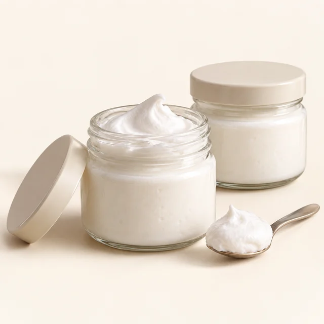 Eigene Illustration: Zwei neutrale Gefäße mit weißer Marshmallow-Creme
