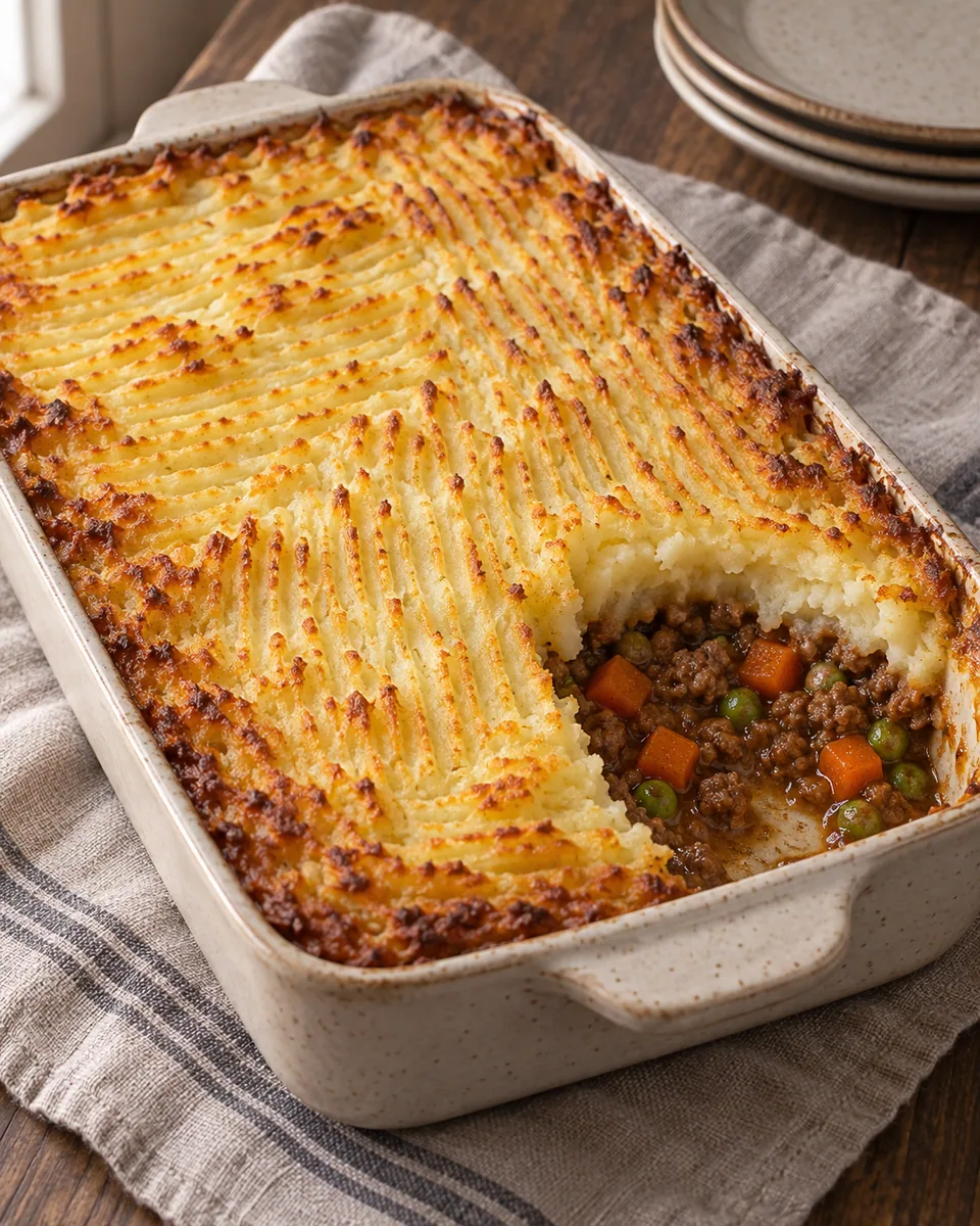 Shepherd’s Pie mit Lammragout und gerillter goldbrauner Kartoffelhaube