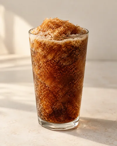 Cola-Slush als feinkristalliner Frozen Drink im Glas