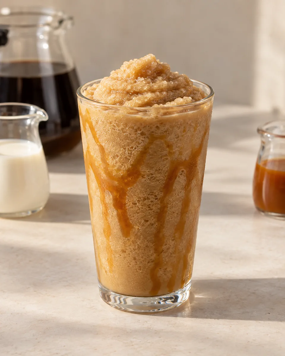 Karamell Frappé als feinkristalliner Frozen Drink im Glas