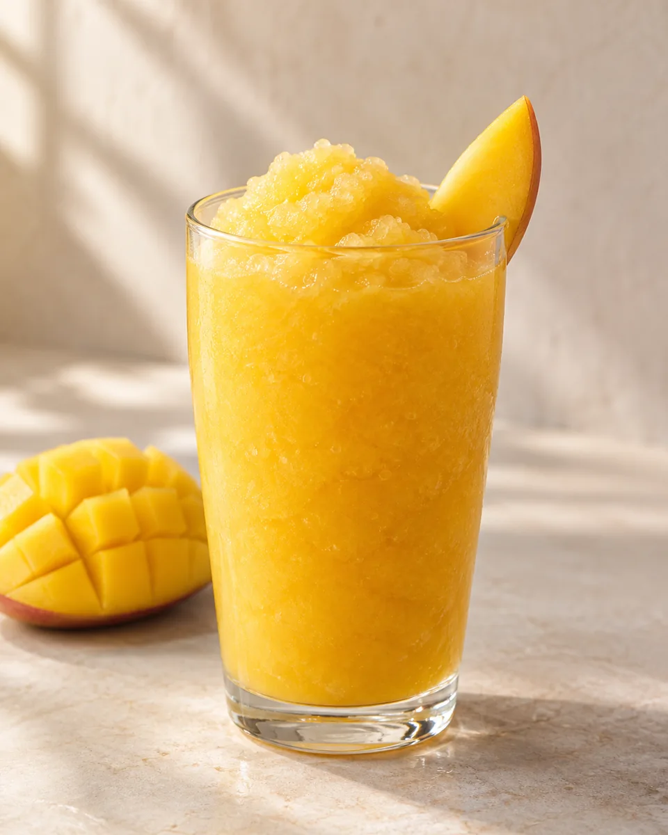 Mango-Slush als feinkristalliner Frozen Drink im Glas