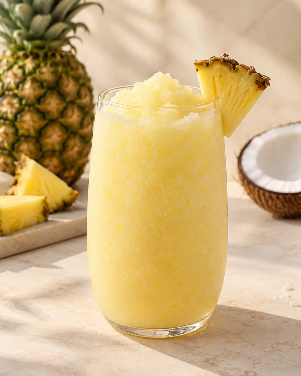 Virgin Piña Colada als feinkristalliner Frozen Drink im Glas