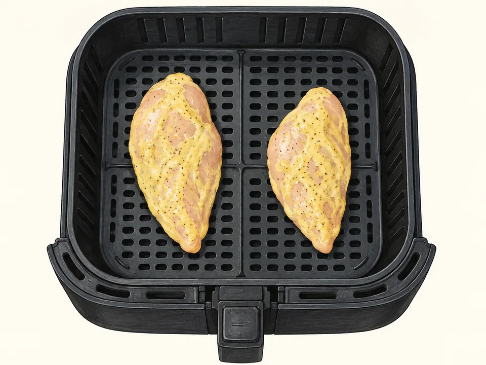 Die kleinen Hähnchenbrustfilets mit Abstand nebeneinanderlegen, damit heiße Luft an beide Seiten gelangt.