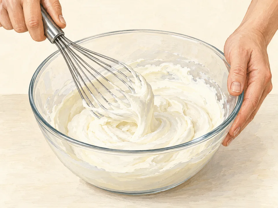 Quark und Joghurt glatt rühren, bis die Creme standfest und trotzdem gut löffelbar ist.