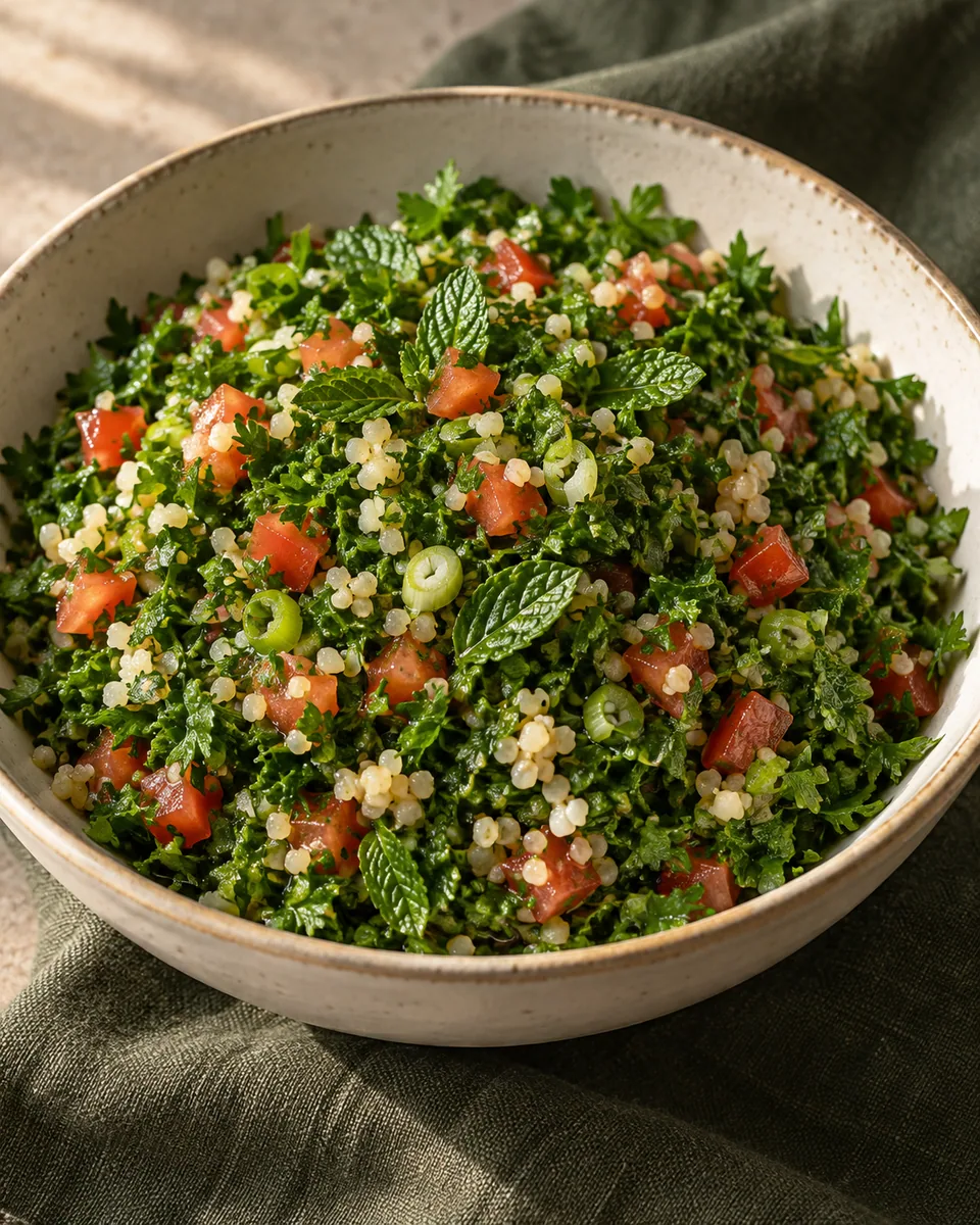 Kräuterreiches Taboulé mit Petersilie, Tomaten und wenig Bulgur